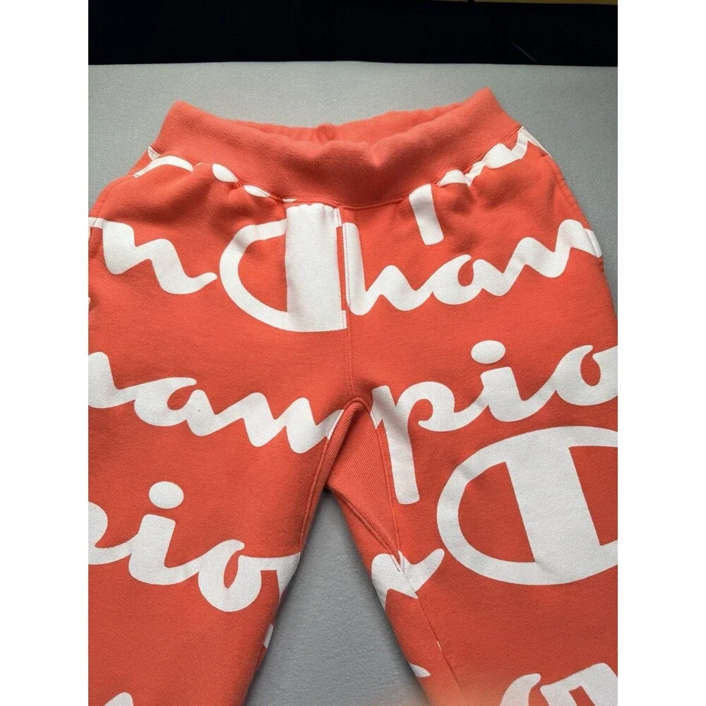 Champion Reverse Weave Giant Script Jogger Pants Orange White Size M